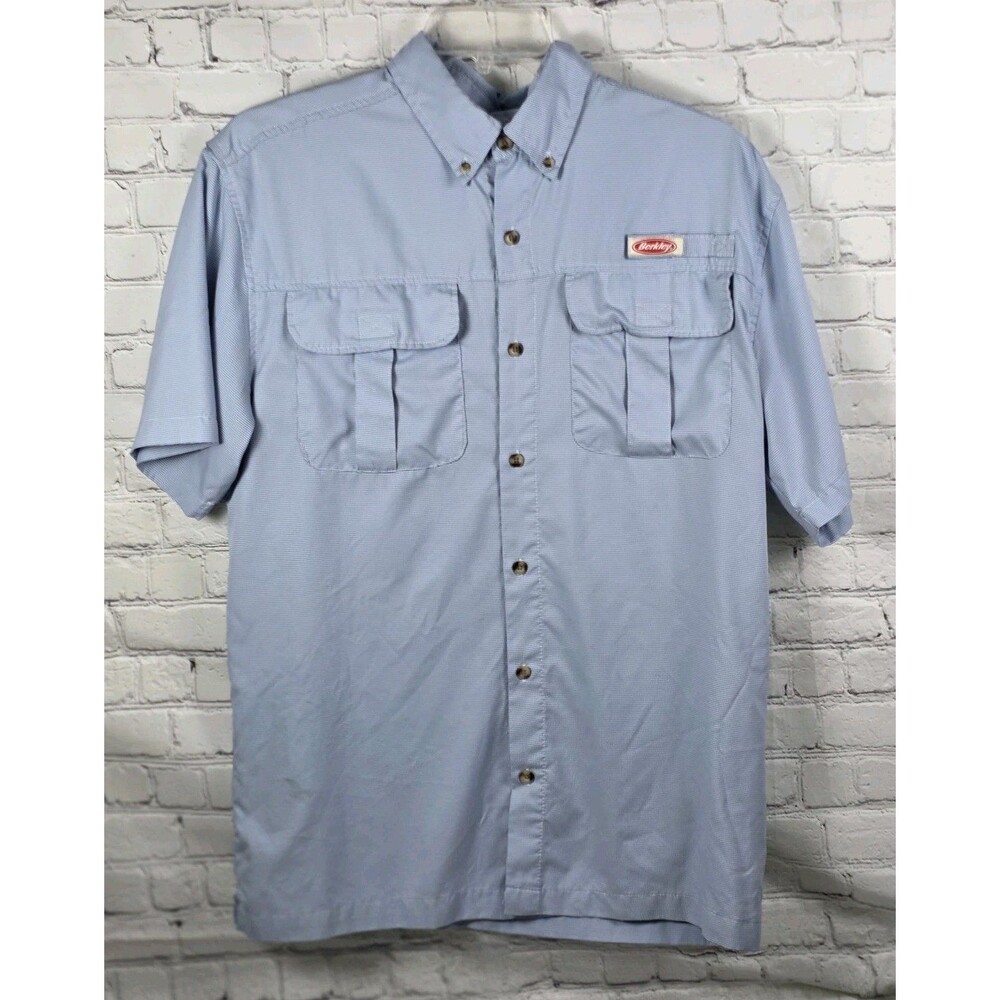 Berkeley Button Men's Large Blue Short Sleeve Fishing Shirt